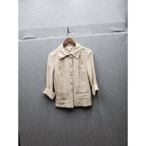 Charter Club Petite Beige Linen Button-Up Jacket With Roll-Tab Sleeves P/M
